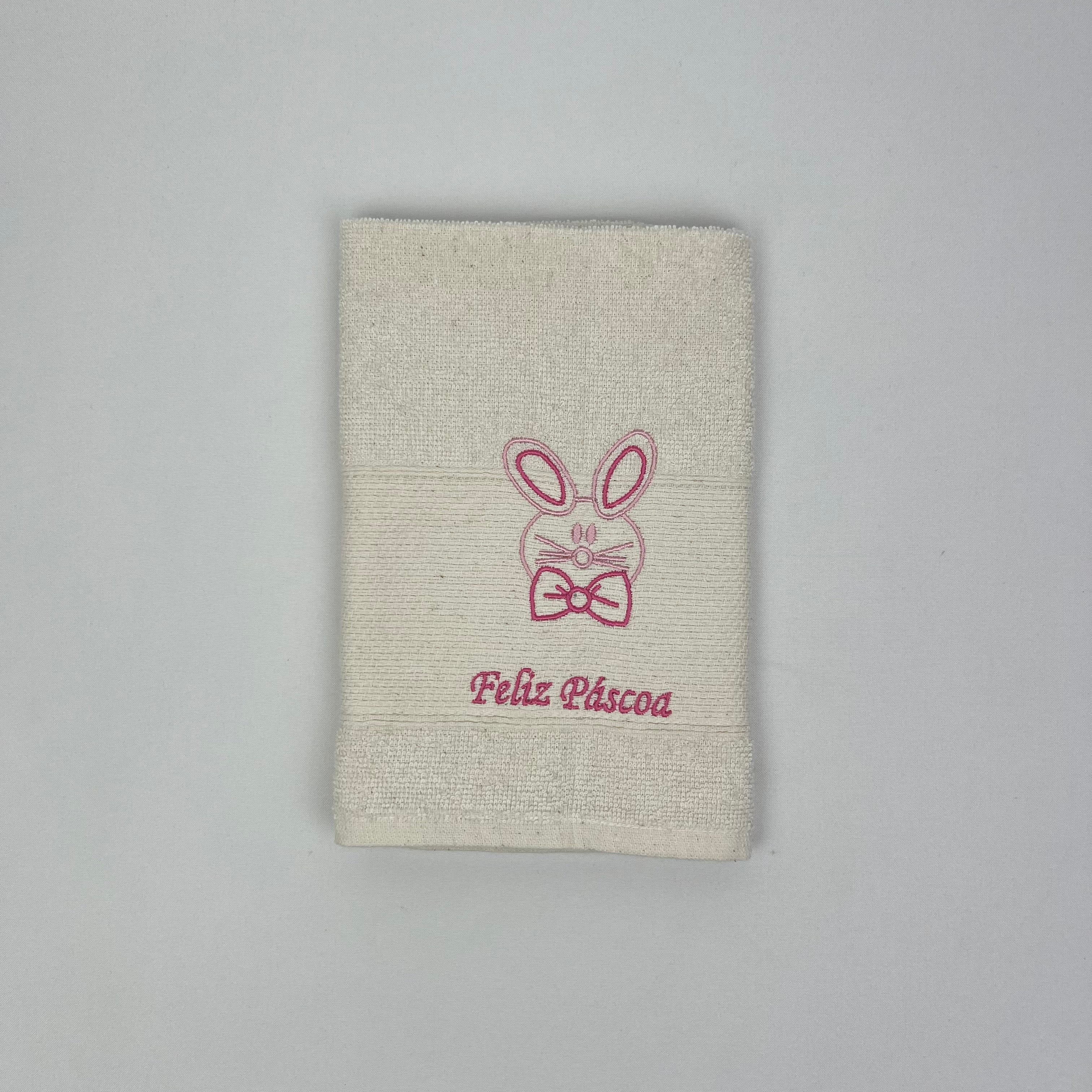 Pano de Cozinha Felpo Bege Coelho Feliz Páscoa