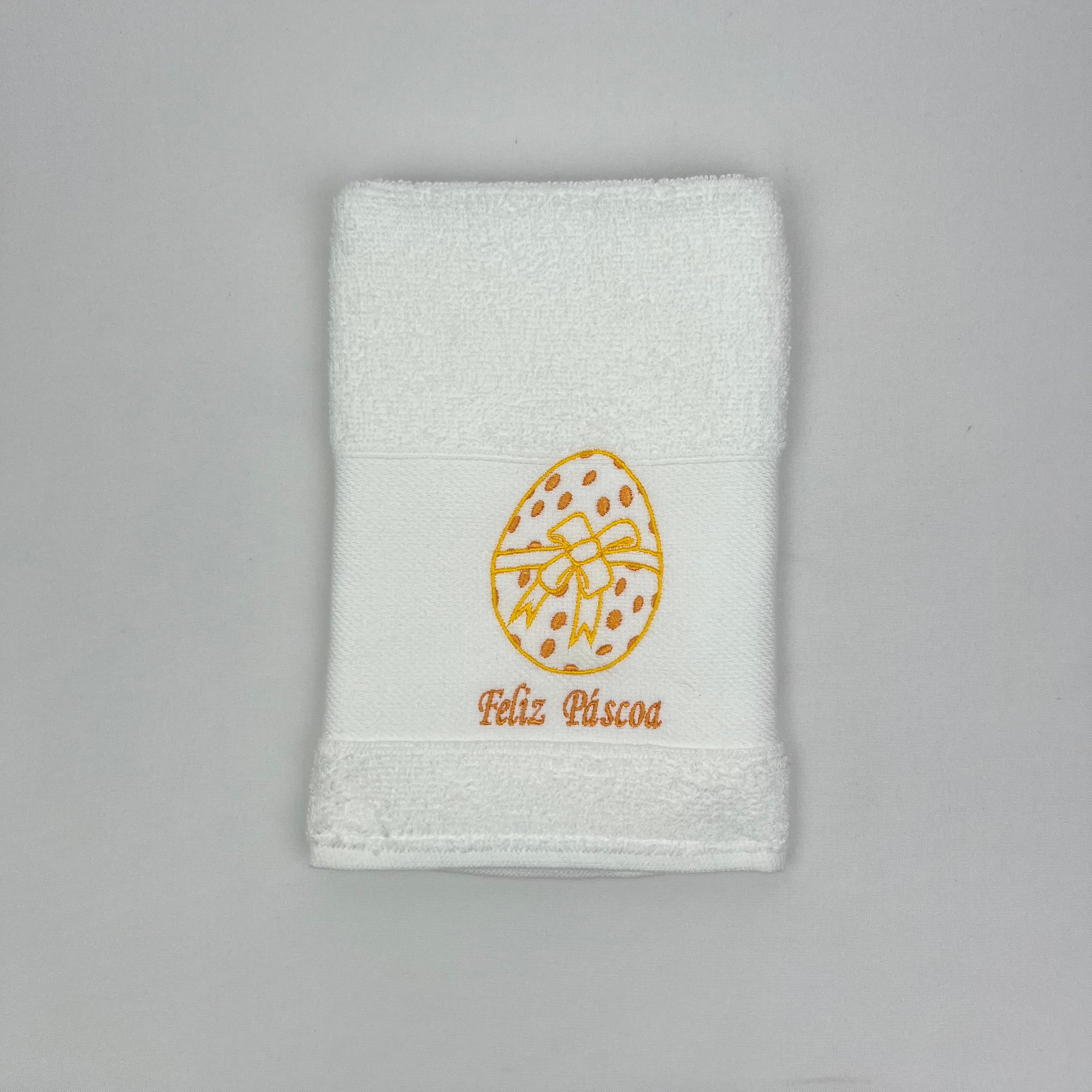 Pano de Cozinha Felpo Branco Ovos Feliz Páscoa