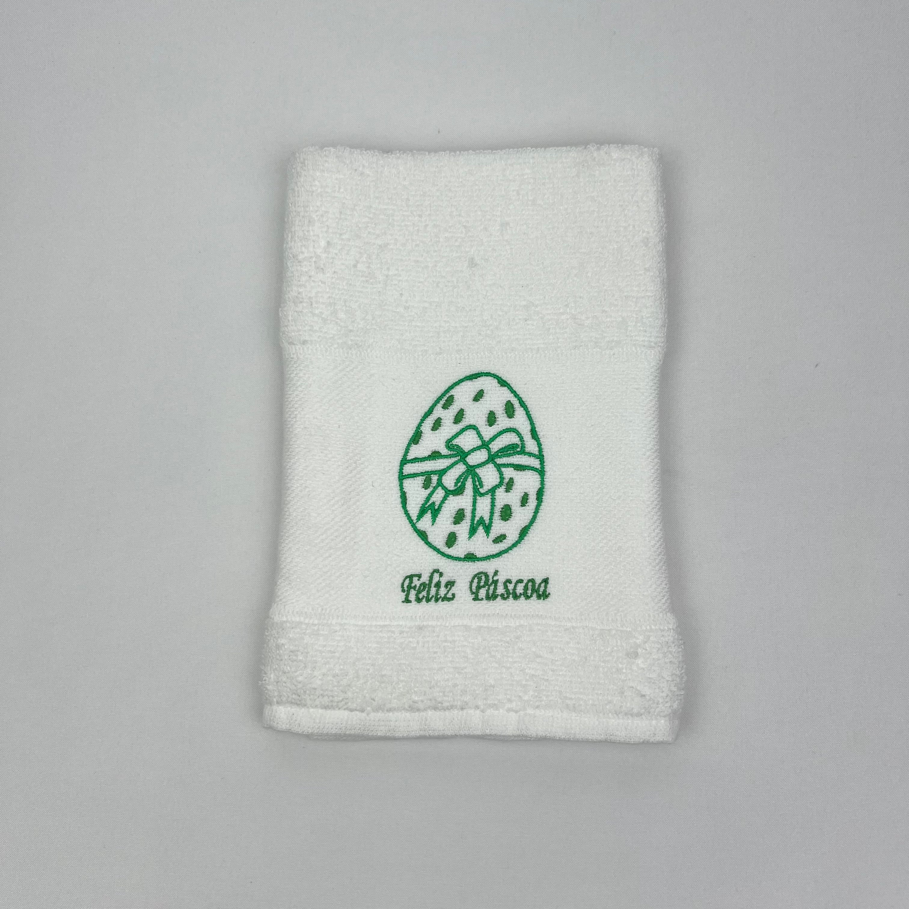 Pano de Cozinha Felpo Branco Ovos Feliz Páscoa