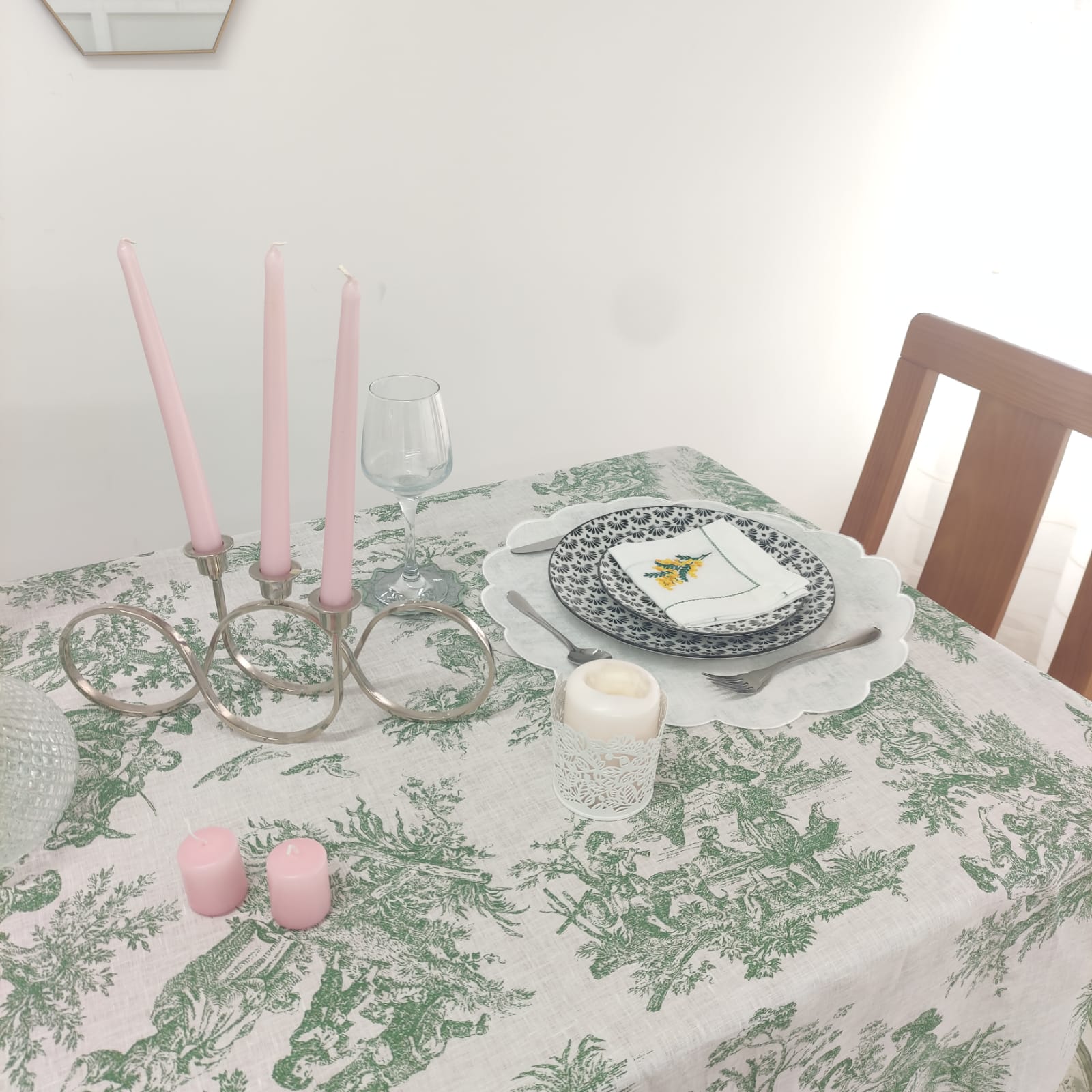 Toalha de Mesa Toile de Jouy Green Four Lines