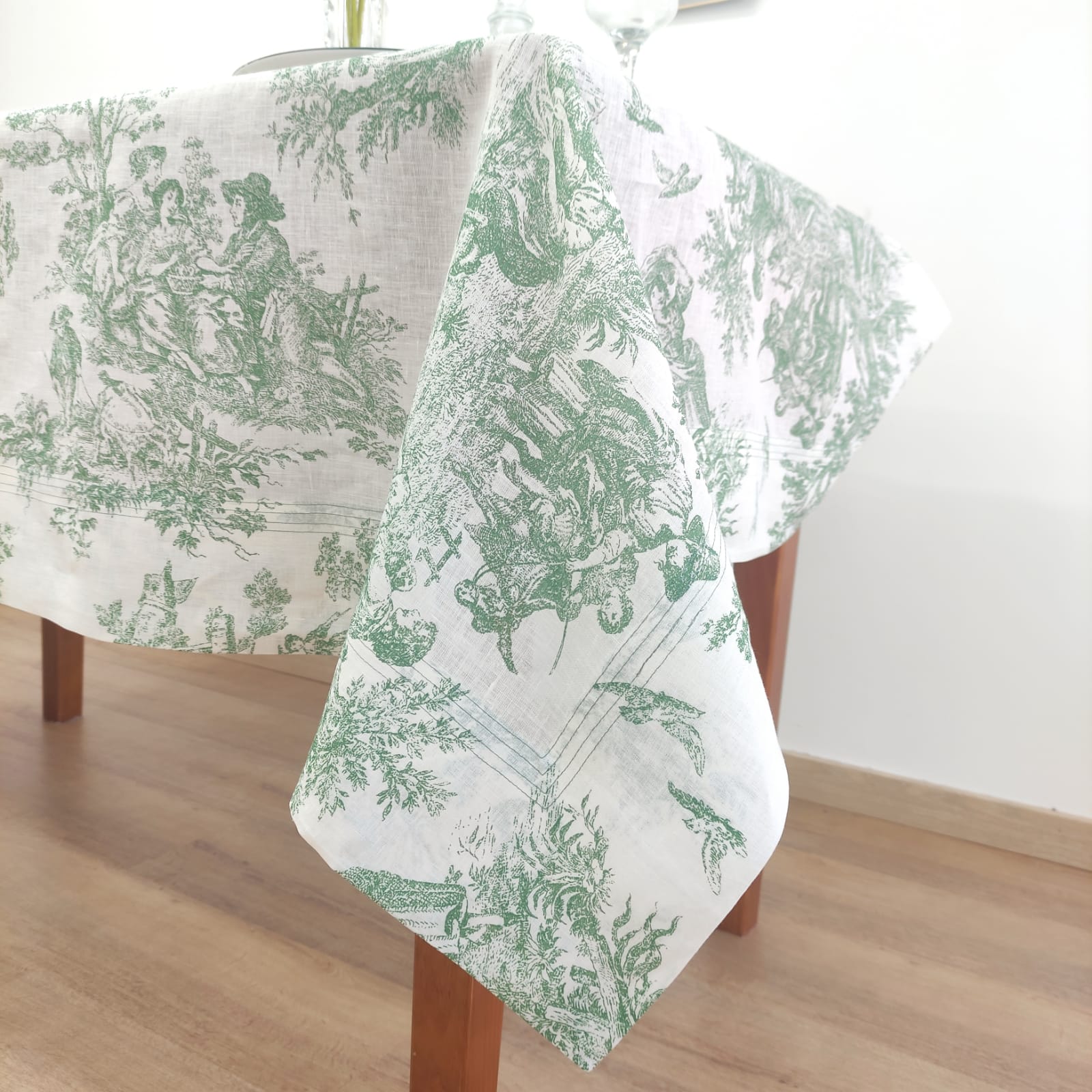 Toalha de Mesa Toile de Jouy Green Four Lines