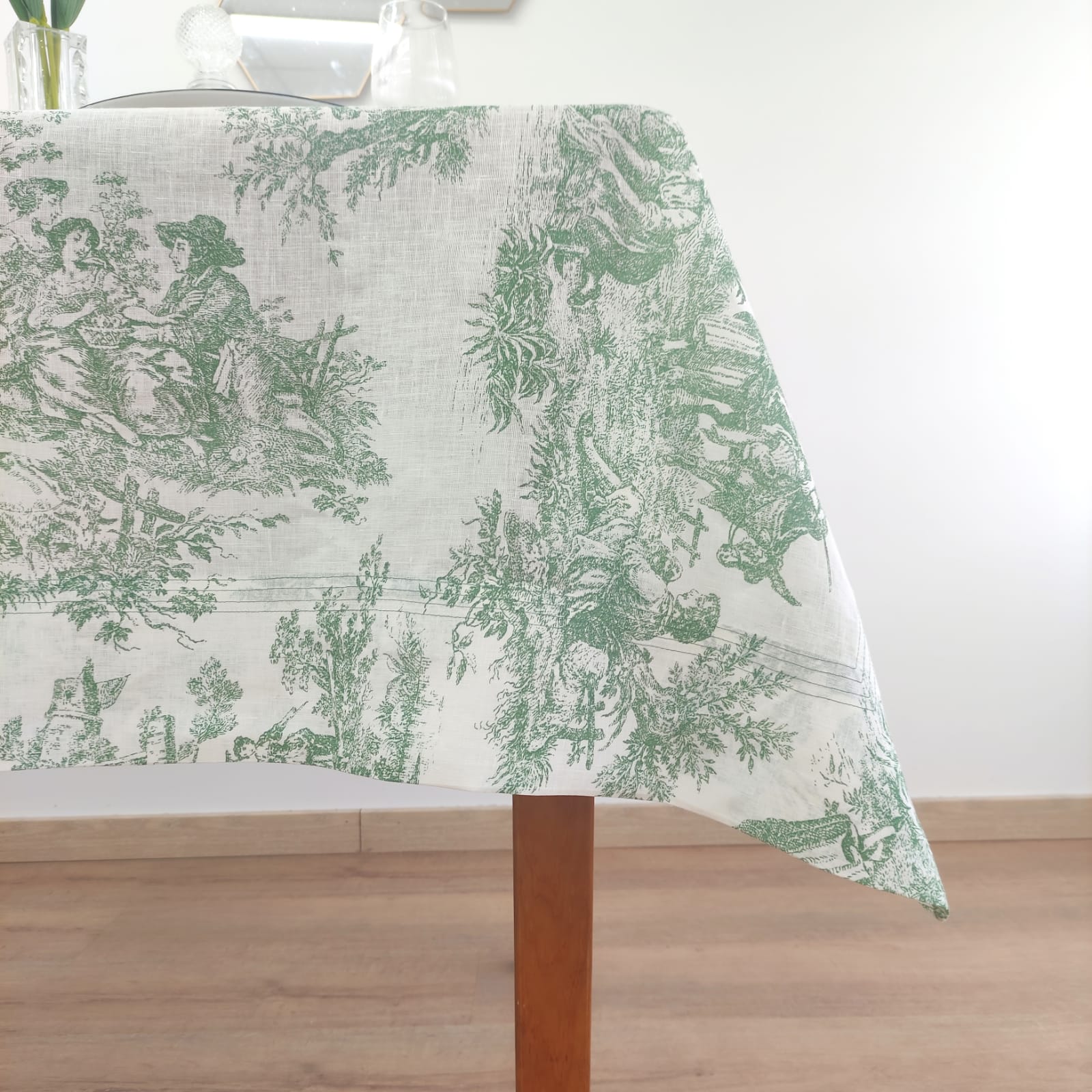 Toalha de Mesa Toile de Jouy Green Four Lines