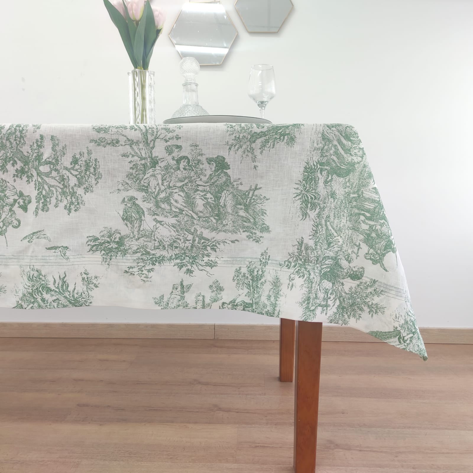 Toalha de Mesa Toile de Jouy Green Four Lines