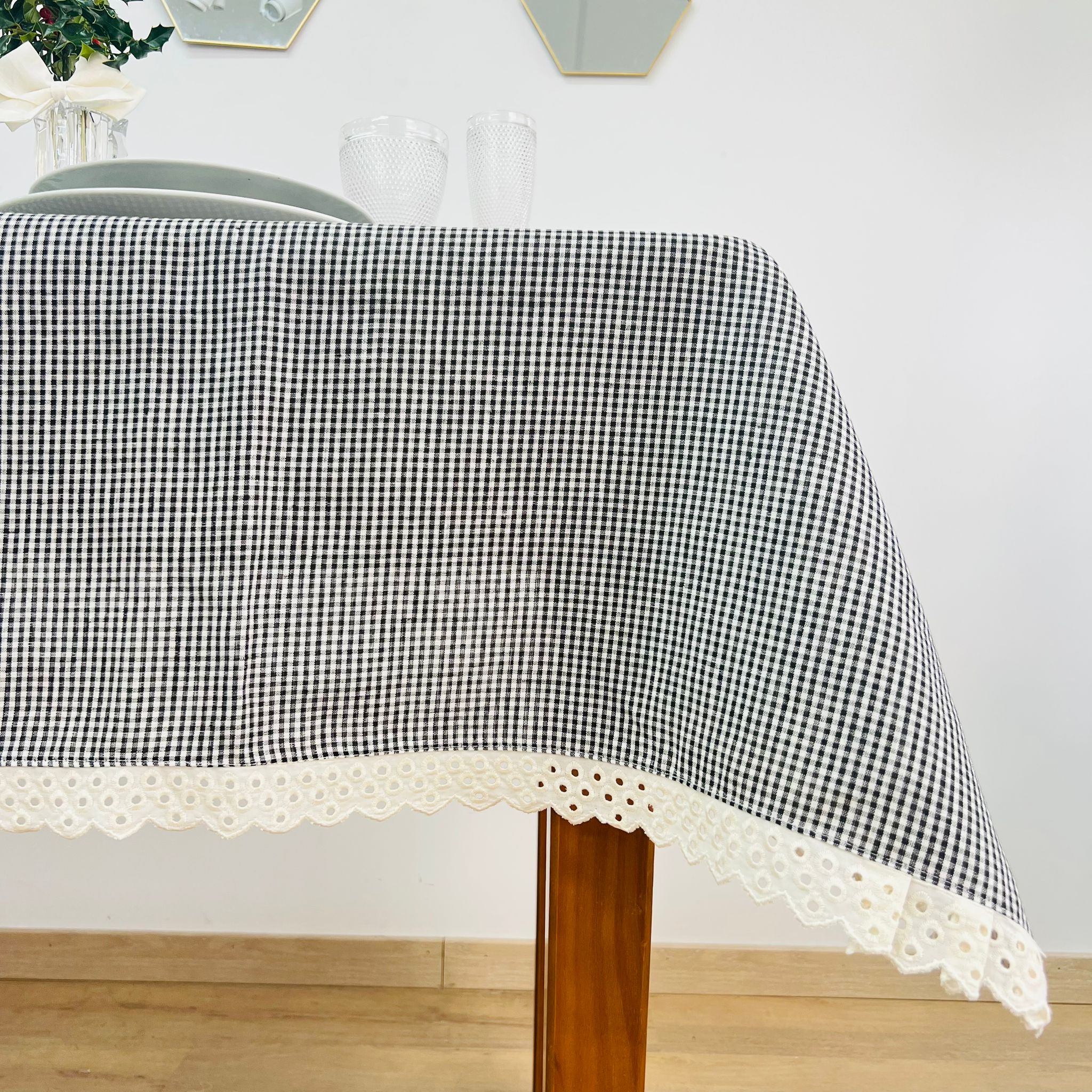 Toalha de mesa Vichy preto Renda