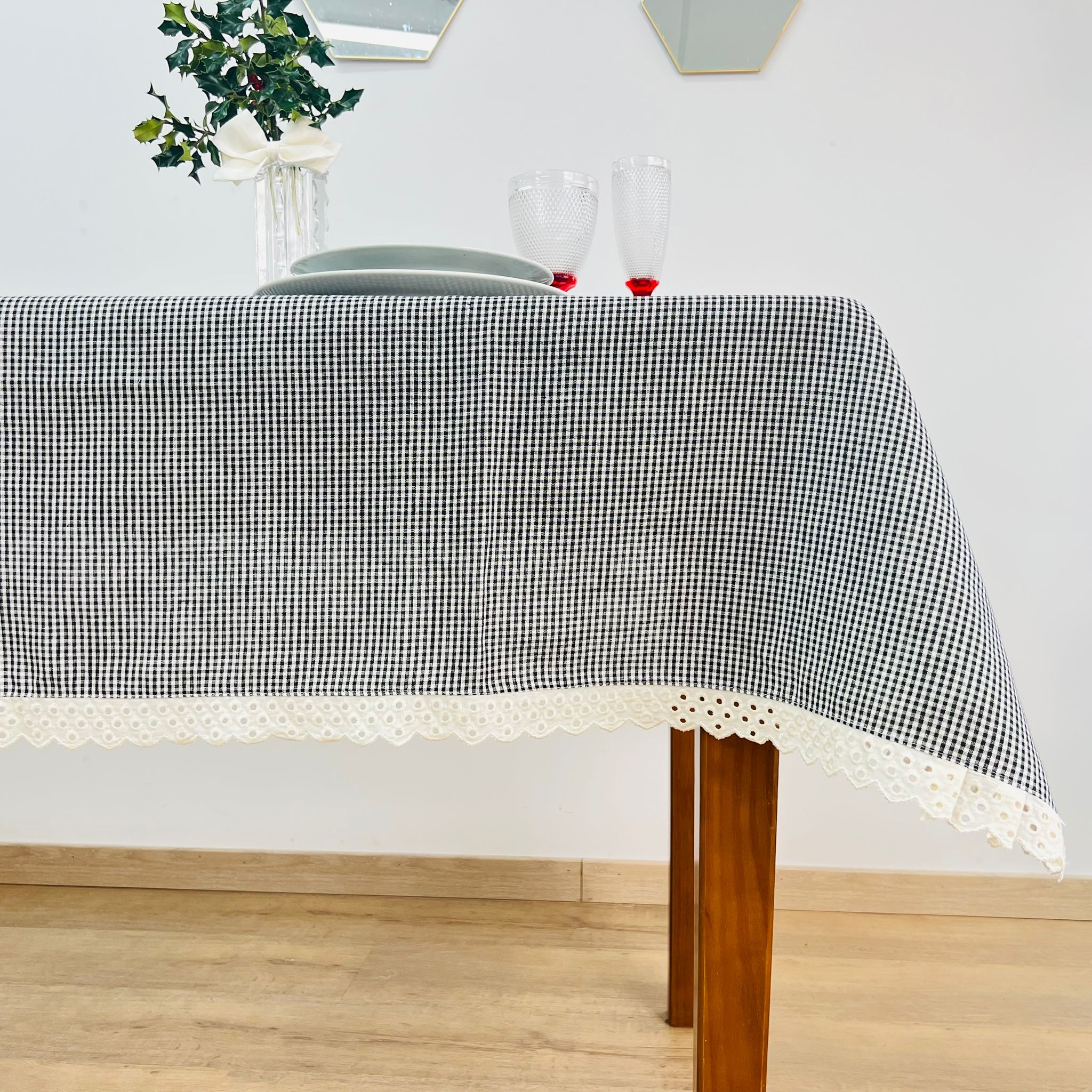 Toalha de mesa Vichy preto Renda